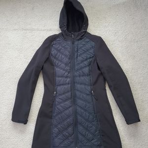 Black Mixed Media Jacket w/ Hood, EUC Size M